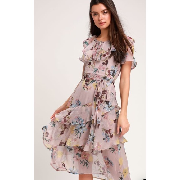 Band Of Gypsies- Sunny Mauve Floral Ruffle Dress - Picture 3 of 16